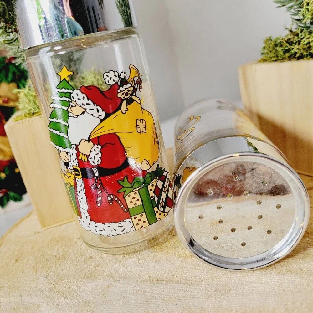 Anchor Hocking Salt & Pepper Shakers Seasons Greetings Victorian Santa Christmas